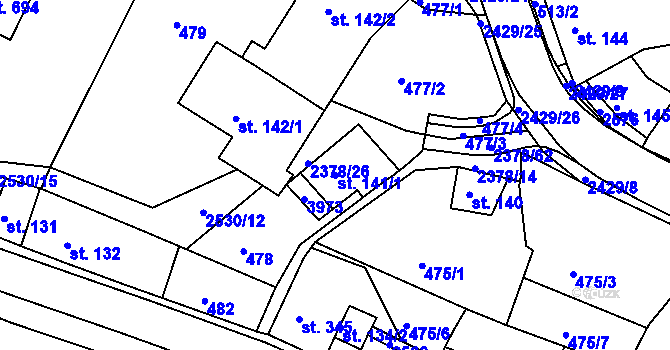 Parcela st. 141/1 v KÚ Bystré u Poličky, Katastrální mapa