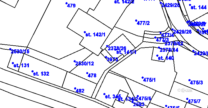 Parcela st. 141/2 v KÚ Bystré u Poličky, Katastrální mapa