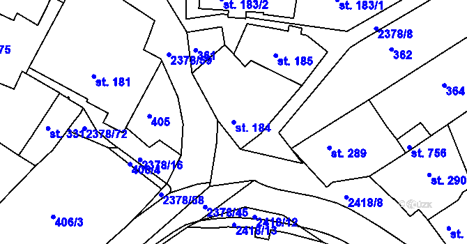 Parcela st. 184 v KÚ Bystré u Poličky, Katastrální mapa