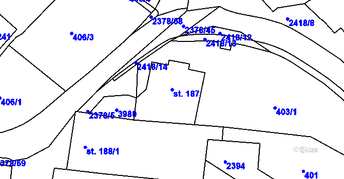 Parcela st. 187 v KÚ Bystré u Poličky, Katastrální mapa