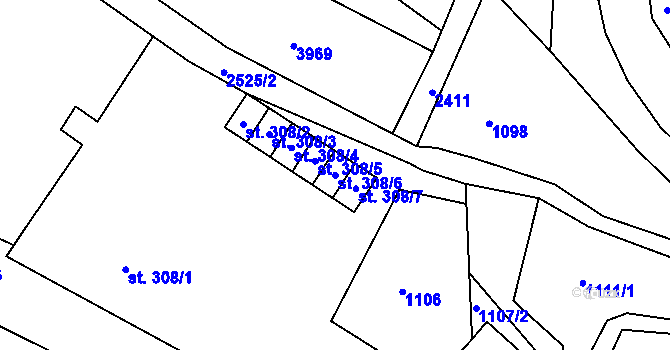 Parcela st. 308/6 v KÚ Bystré u Poličky, Katastrální mapa