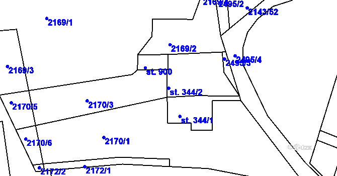 Parcela st. 344/2 v KÚ Bystré u Poličky, Katastrální mapa