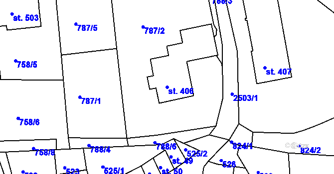Parcela st. 406 v KÚ Bystré u Poličky, Katastrální mapa