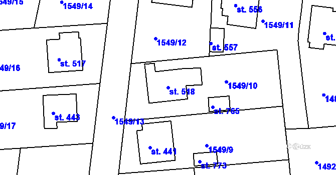 Parcela st. 518 v KÚ Bystré u Poličky, Katastrální mapa