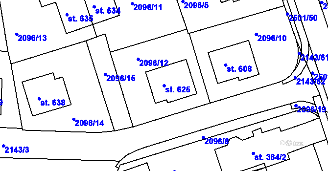 Parcela st. 625 v KÚ Bystré u Poličky, Katastrální mapa