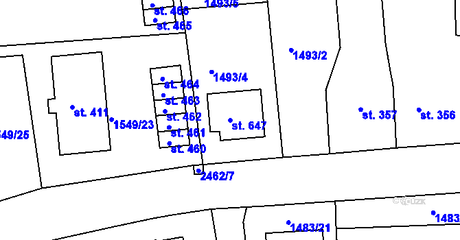Parcela st. 647 v KÚ Bystré u Poličky, Katastrální mapa