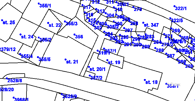 Parcela st. 319/1 v KÚ Bystré u Poličky, Katastrální mapa