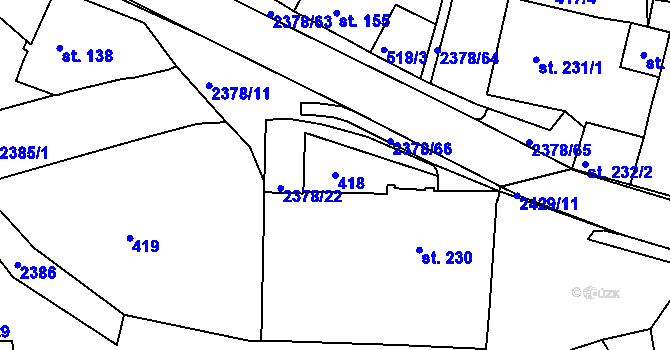 Parcela st. 418 v KÚ Bystré u Poličky, Katastrální mapa
