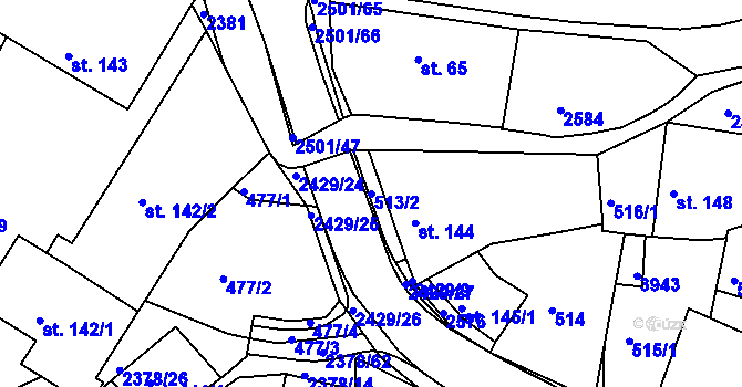 Parcela st. 513/2 v KÚ Bystré u Poličky, Katastrální mapa