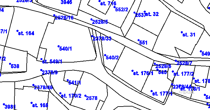 Parcela st. 540/2 v KÚ Bystré u Poličky, Katastrální mapa