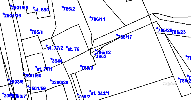 Parcela st. 786/12 v KÚ Bystré u Poličky, Katastrální mapa
