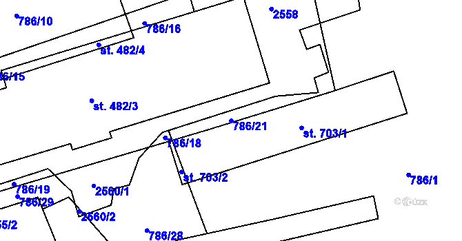 Parcela st. 786/21 v KÚ Bystré u Poličky, Katastrální mapa