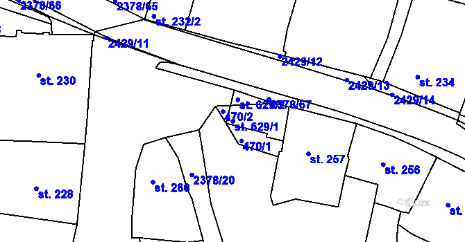 Parcela st. 629/1 v KÚ Bystré u Poličky, Katastrální mapa