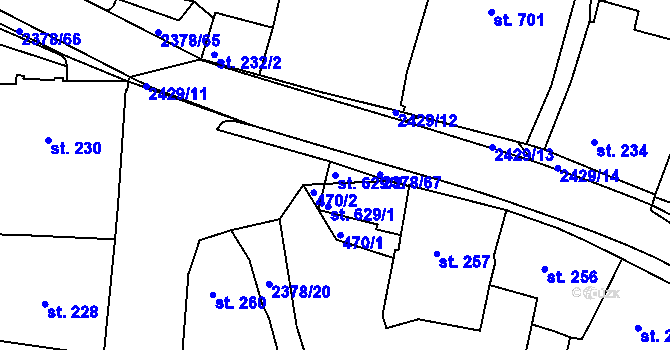 Parcela st. 629/2 v KÚ Bystré u Poličky, Katastrální mapa