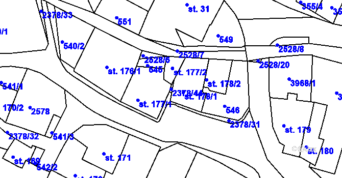 Parcela st. 2378/44 v KÚ Bystré u Poličky, Katastrální mapa