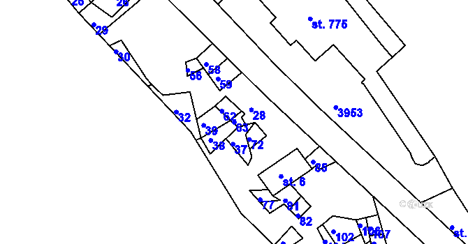 Parcela st. 63 v KÚ Bystré u Poličky, Katastrální mapa