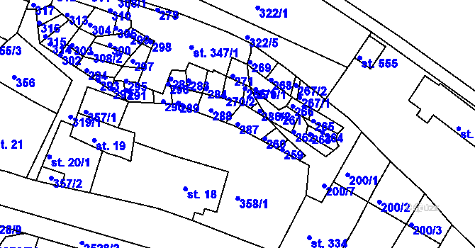 Parcela st. 287 v KÚ Bystré u Poličky, Katastrální mapa