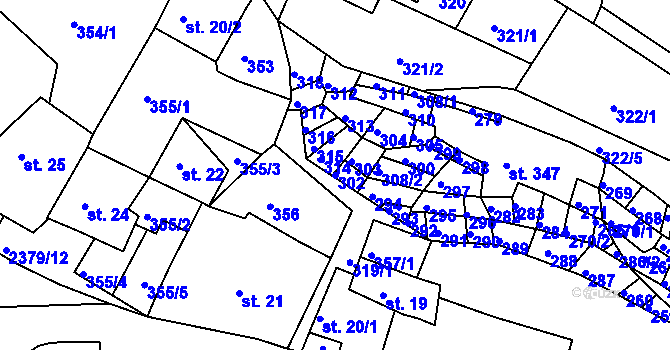 Parcela st. 302 v KÚ Bystré u Poličky, Katastrální mapa