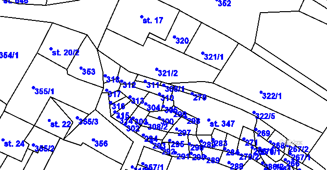 Parcela st. 308/1 v KÚ Bystré u Poličky, Katastrální mapa