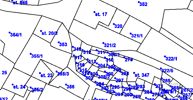 Parcela st. 311 v KÚ Bystré u Poličky, Katastrální mapa