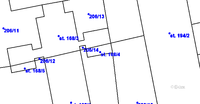Parcela st. 168/4 v KÚ Bystročice, Katastrální mapa