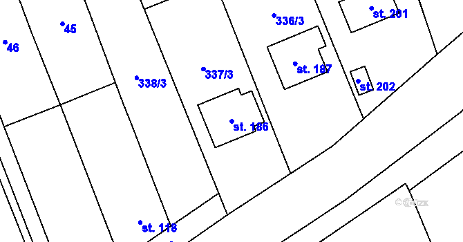Parcela st. 186 v KÚ Bystročice, Katastrální mapa