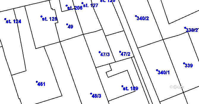 Parcela st. 47/3 v KÚ Bystročice, Katastrální mapa