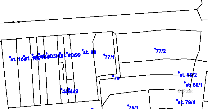 Parcela st. 77/1 v KÚ Bystročice, Katastrální mapa