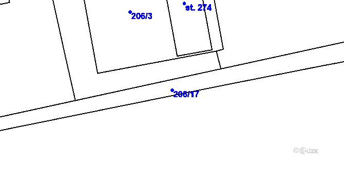 Parcela st. 206/17 v KÚ Bystročice, Katastrální mapa