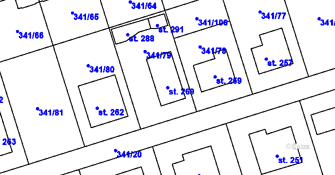 Parcela st. 269 v KÚ Bystročice, Katastrální mapa