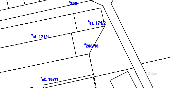 Parcela st. 206/18 v KÚ Bystročice, Katastrální mapa