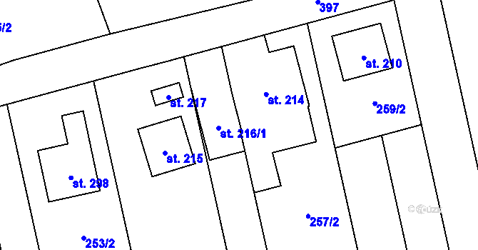 Parcela st. 216/2 v KÚ Bystročice, Katastrální mapa
