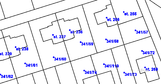 Parcela st. 341/59 v KÚ Bystročice, Katastrální mapa
