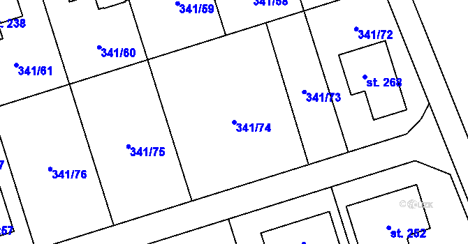 Parcela st. 341/74 v KÚ Bystročice, Katastrální mapa