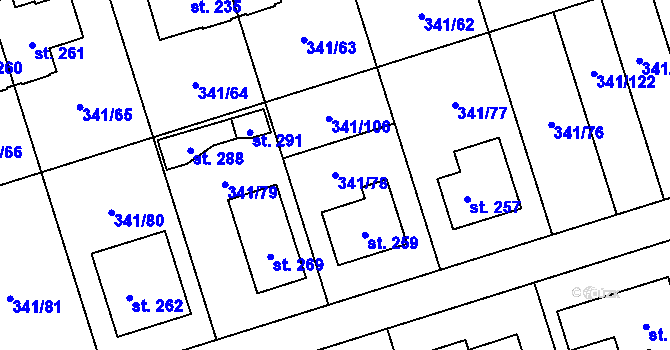 Parcela st. 341/78 v KÚ Bystročice, Katastrální mapa