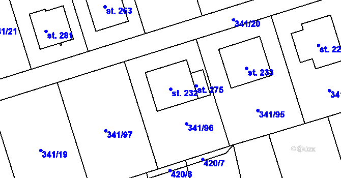 Parcela st. 232 v KÚ Bystročice, Katastrální mapa