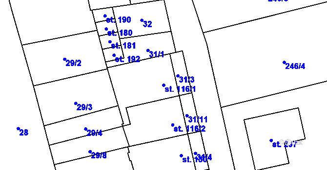 Parcela st. 116/1 v KÚ Bystročice, Katastrální mapa