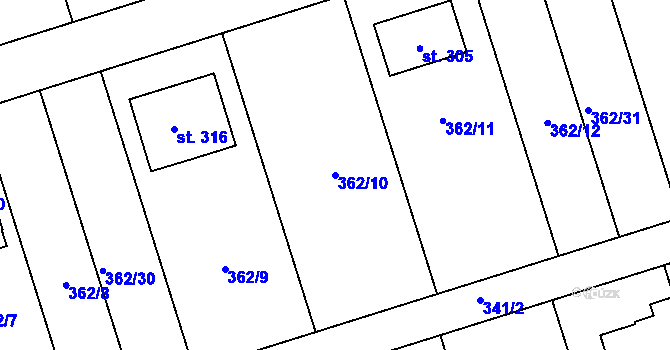 Parcela st. 362/10 v KÚ Bystročice, Katastrální mapa