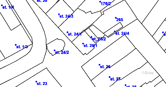 Parcela st. 25/1 v KÚ Žerůvky, Katastrální mapa
