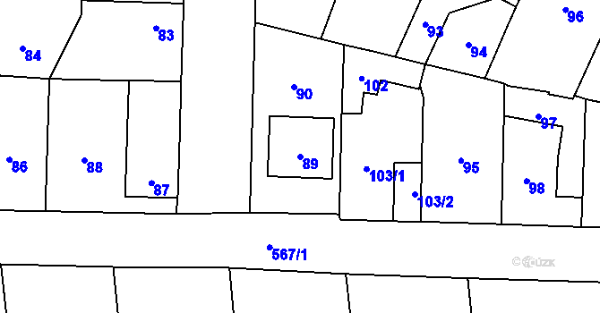 Parcela st. 89 v KÚ Bystrovany, Katastrální mapa