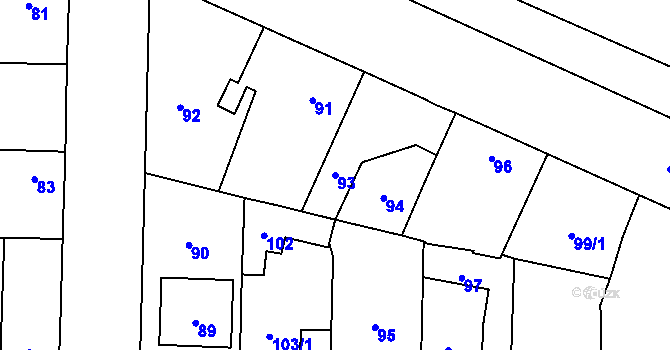 Parcela st. 93 v KÚ Bystrovany, Katastrální mapa