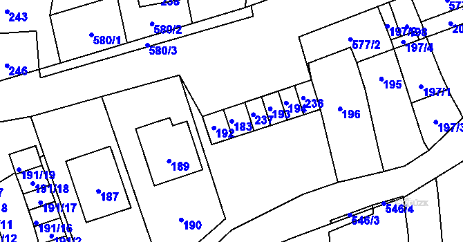 Parcela st. 183 v KÚ Bystrovany, Katastrální mapa