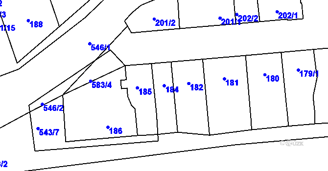 Parcela st. 184 v KÚ Bystrovany, Katastrální mapa