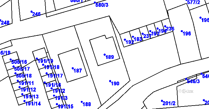 Parcela st. 189 v KÚ Bystrovany, Katastrální mapa