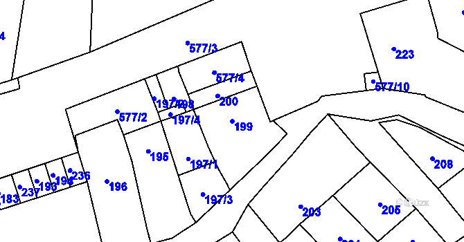 Parcela st. 199 v KÚ Bystrovany, Katastrální mapa