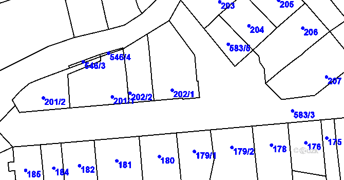 Parcela st. 202/1 v KÚ Bystrovany, Katastrální mapa