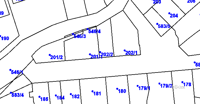 Parcela st. 202/2 v KÚ Bystrovany, Katastrální mapa