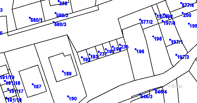 Parcela st. 237 v KÚ Bystrovany, Katastrální mapa