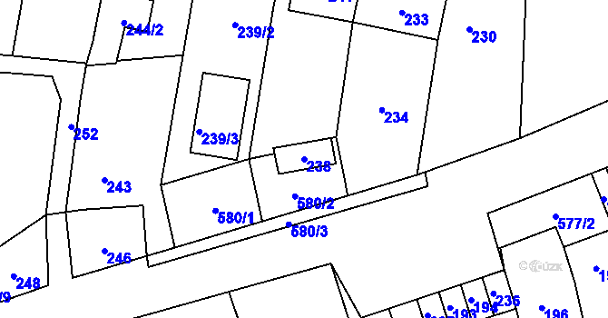 Parcela st. 238 v KÚ Bystrovany, Katastrální mapa