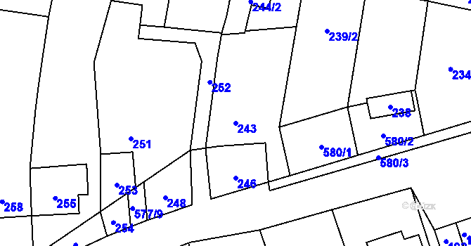 Parcela st. 243 v KÚ Bystrovany, Katastrální mapa